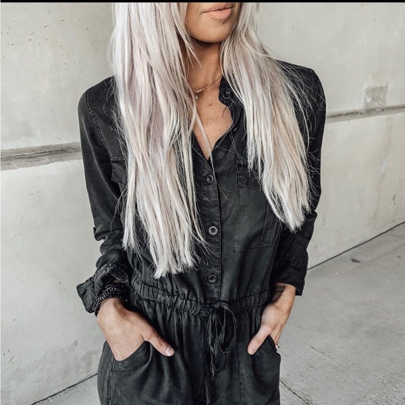 Moody Jumpsuit Charcoal Drawstring Waist Long Sleeve S - Picture 4 of 15